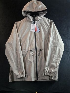 PUFFIT Waterproof Rain Jacket Women’s Size XL Khaki Cinch Waist Windbreaker NWT